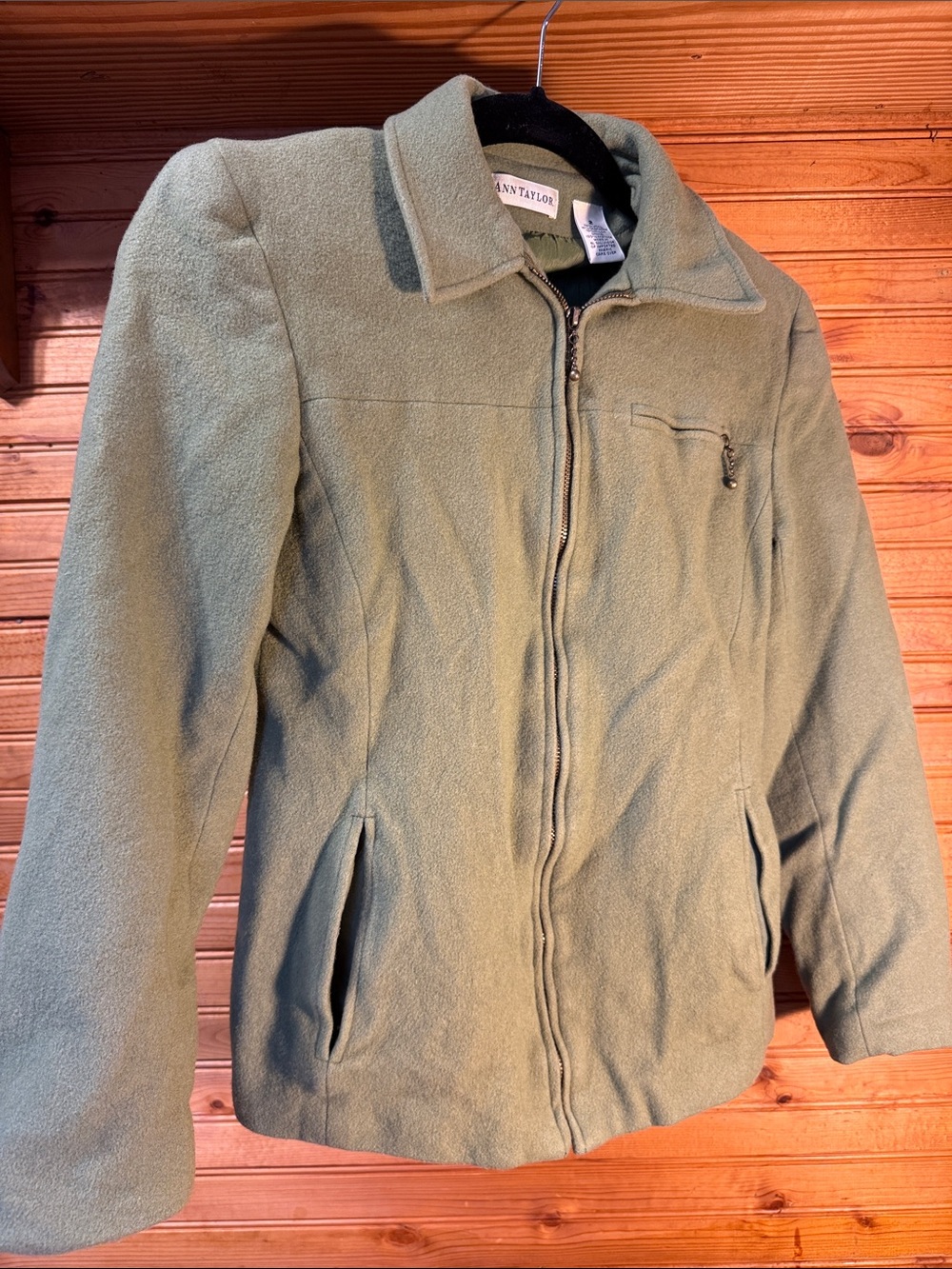 Ann Taylor Olive Zip-Front wool cashmere Jacket